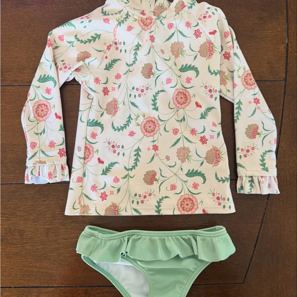 Floral Kids Rashguard Set with Ruffle Trim